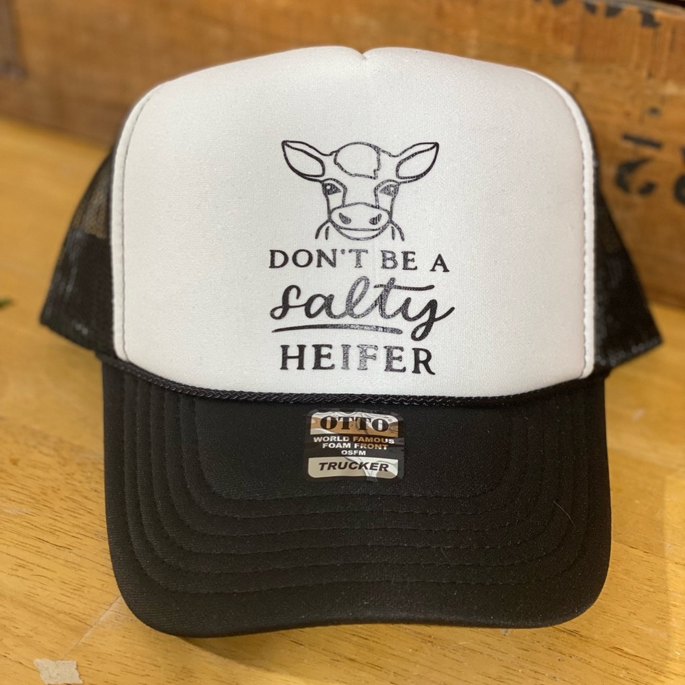 Black and White Trucker Hat with Cow Graphic/Otto brand